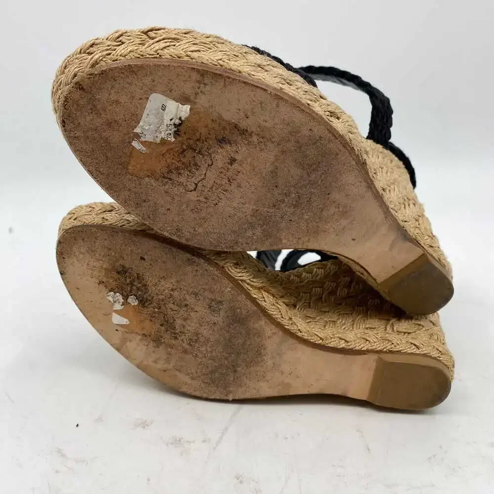 Stuart Weitzman Black Tan Woven Espadrille Wedges | Regular US10